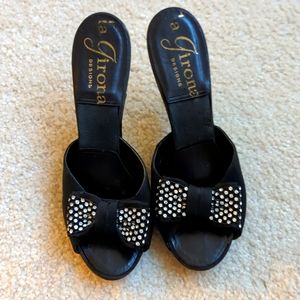 Pretty vintage black and rhinestone mules